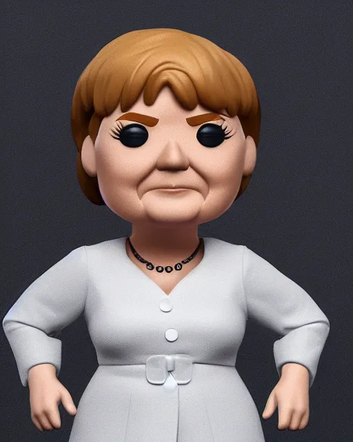 Image similar to full body 3d render of funko pop angela merkel as a funko pop, studio lighting, white background, blender, trending on artstation, 8k, highly detailed