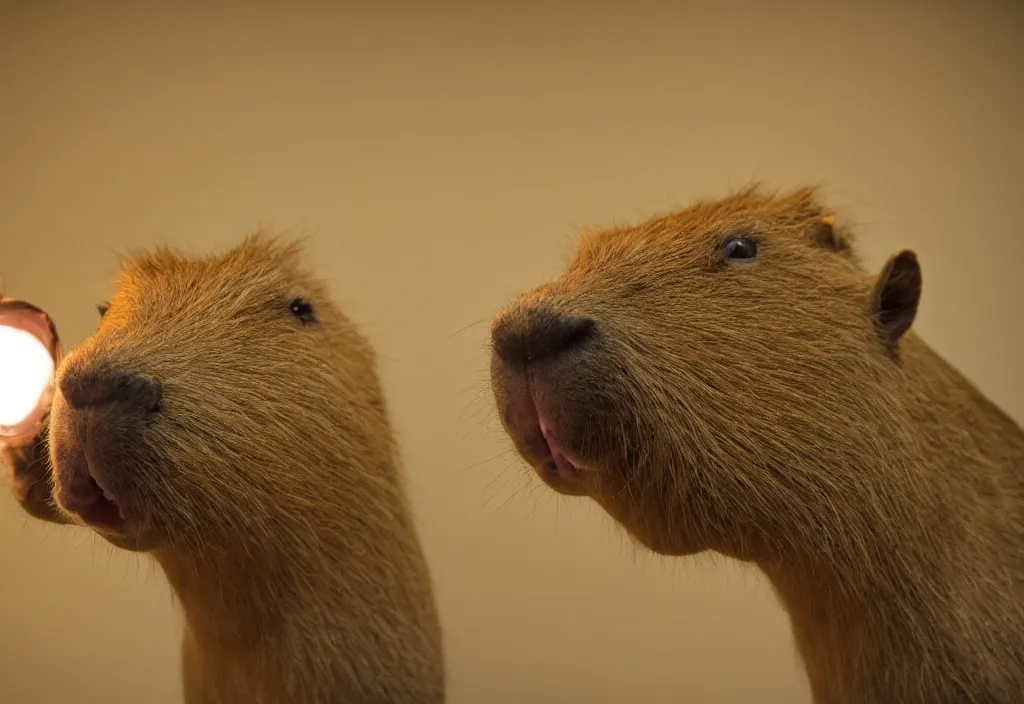 Image similar to photo of a capybara in the backrooms, yellow light