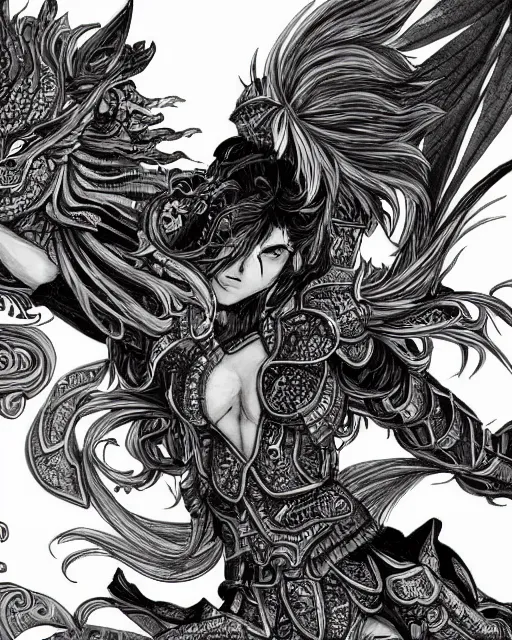 Image similar to A phoenix, black and white, epic, highly detailed, close-up, fantasy art, dragon art, in the style of masami kurumada, illustration, epic, fantasy, intricate, hyper detailed, artstation, concept art, smooth, sharp focus, ray tracing