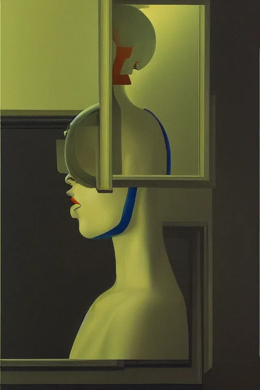 Image similar to woman wearing oculus and digital glitch head edward hopper and james gilleard, zdzislaw beksisnski, higly detailed