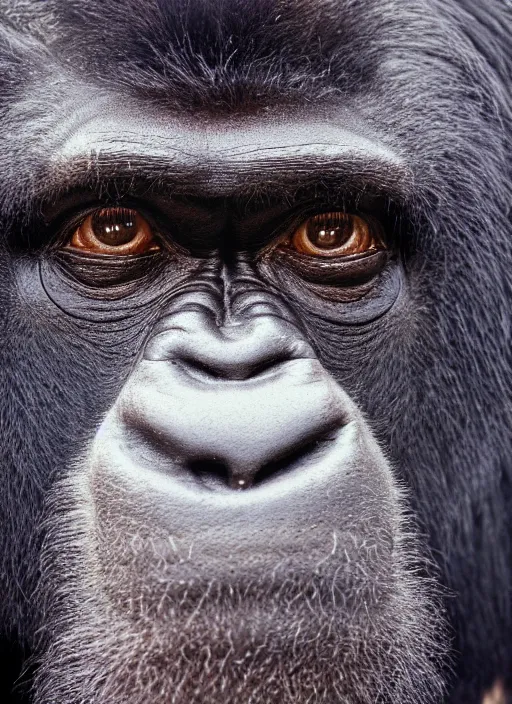 Prompt: platon closeup photograph of harambe in a suit, photorealistic, studio lighting, ektachrome, detailed, intricate, face detail