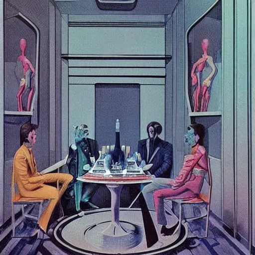 Image similar to alien drinks vodka, soviet apartment, top secret style, wayne barlowe, 1 9 7 0 s, color