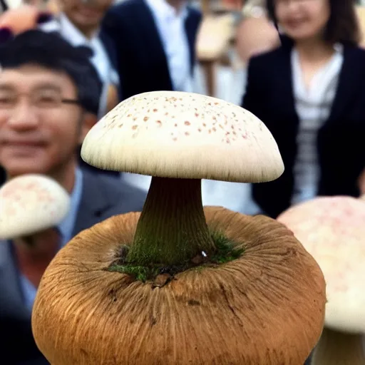 Prompt: a mushroom as ceo in a reunion