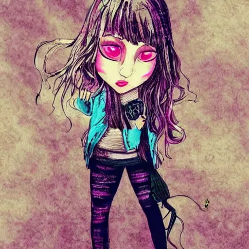 Image similar to girl, grunge outfit, cute artwork