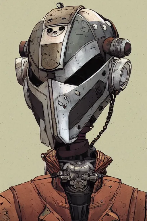 Prompt: robot ninja mask helmet borderland that looks like it is from Borderlands and by Feng Zhu and Loish and Laurie Greasley, Victo Ngai, Andreas Rocha, John Harris