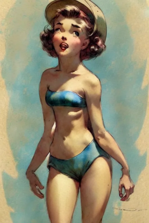 Prompt: (((((1950s adventure bikini girl character illustration. muted colors.))))) by Jean-Baptiste Monge !!!!!!!!!!!!!!!!!!!!!!!!!!!