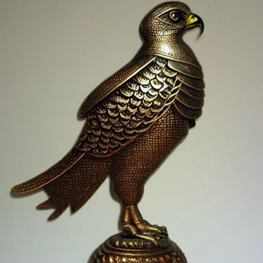 Image similar to gorgeous ornated bronze realistic detailed arabian falcon office decoration with filigree,