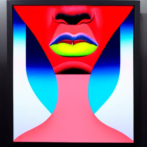 Image similar to woman red lips by shusei nagaoka, kaws, david rudnick, airbrush on canvas, pastell colours, cell shaded, 8 k