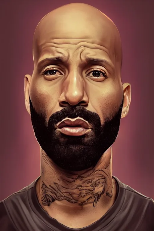 Prompt: joe budden, realistic portrait annie leibovitz photography, symmetrical, highly detailed, digital painting, artstation, concept art, smooth, sharp focus, illustration, cinematic lighting