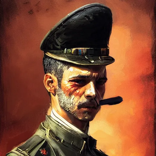 Image similar to portrait of spanish revolutionary leader jose diaz ramos, colourised, face portrait, epic, tragic, military art, fantasy, dieselpunk, hd shot, digital portrait, beautiful, artstation, comic style, by artgerm, guy denning, jakub rozalski, magali villeneuve and charlie bowater