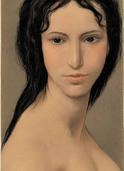 Image similar to a portrait of a woman considered the most beautiful woman in the world. She has a well-proportioned figure. She is very tall and slender with long black hair that extends past her waist with locks of hair that frame her face down to her chin and shows off her high forehead, dark brown eyes with long, voluminous eyelashes and pale skin. She has a narrow waist and very large chest, pink hearts in the background , romantic themed, beautiful face, intricate, highly detailed, digital painting, artstation, concept art, smooth, sharp focus, illustration, art by Noriyoshi Ohrai