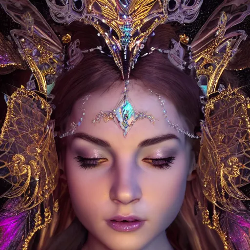 Image similar to portrait of fairy princess, glowing, ornate and intricate jewelry, jaw dropping beauty, glowing background lighting, white accent lighting, hyper detailed, fairy tale, 4 k octane render