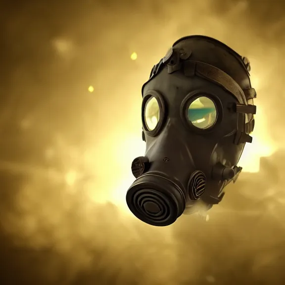 Image similar to fantasy gas mask, splash art, movie still, cinematic lighting, dramatic, octane render, long lens, shallow depth of field, bokeh, anamorphic lens flare, 8k, hyper detailed, 35mm film grain