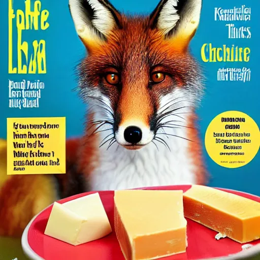 Prompt: award winning portrait of Ka fox eating cheese, on the cover of a magazine,, soft focus, f1.2,