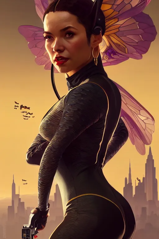 Image similar to gta 5 queen bee profile picture by greg rutkowski, dynamic pose, intricate, futuristic, fantasy, elegant, by stanley artgerm lau, greg rutkowski, thomas kindkade, alphonse mucha, loish, norman rockwell, fantasy lut, asymmetric, long hair, retro computer graphics, video game, fluid lines,