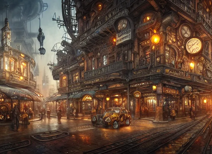 Prompt: an intricately detailed digital illustration of a steampunk metropolitan city - scape inside of a steampunk double bacon cheeseburger, ultra realistic, concept art, intricate details, eerie, highly detailed, photorealistic, octane render, 8 k, unreal engine. art by artgerm and greg rutkowski and charlie bowater and magali villeneuve and alphonse mucha