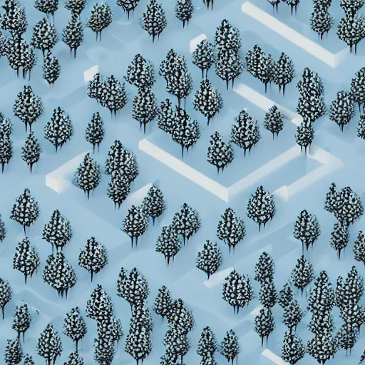 Prompt: isometric forest in winter, game art in style of sephirotart, glow