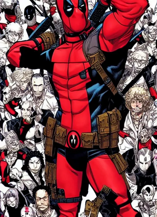 Prompt: deadpool by Hirohiko Araki