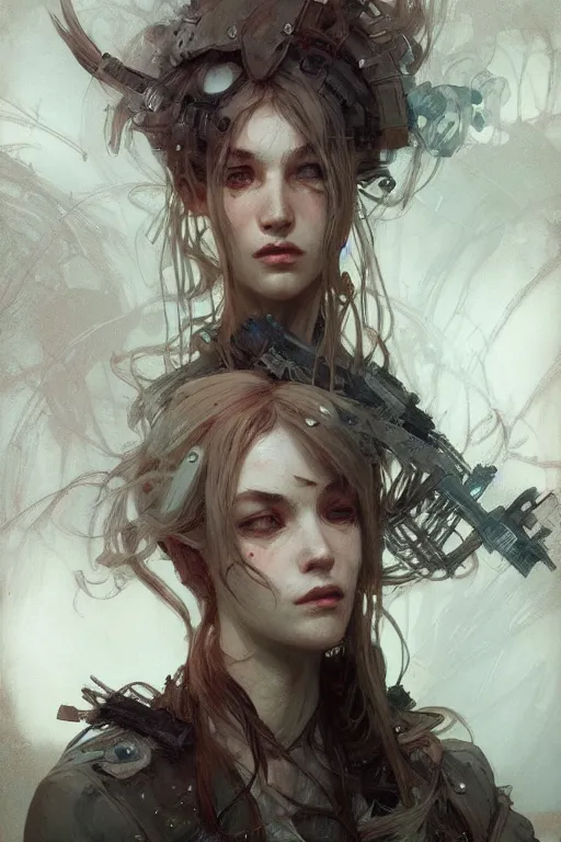 Image similar to A full portrait of a beautiful post apocalyptic offworld balladeer, intricate, elegant, highly detailed, digital painting, artstation, concept art, smooth, sharp focus, illustration, art by Krenz Cushart and Artem Demura and alphonse mucha