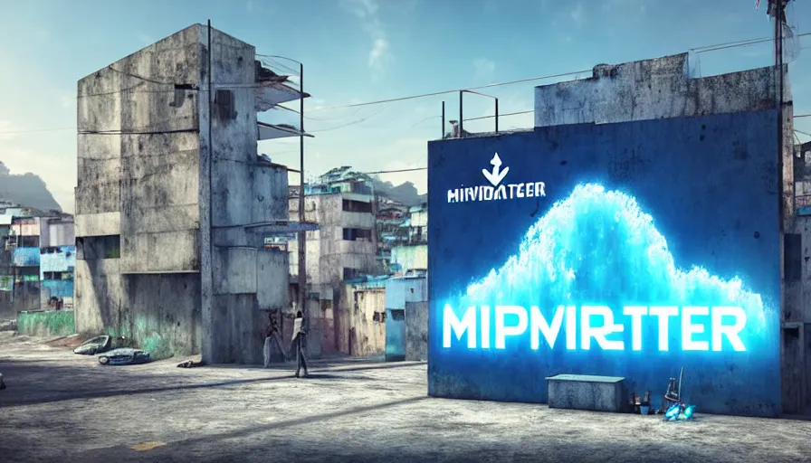 Image similar to Huge Advertising Sign for Mineral Water in a Dystopian Futuristic Favela, Cinematic Lighting, Ultra Quality, Raytracing, Smooth Gradients, Anamorphic Lens, Highly Detailed, Hyperrealistic, Concept Art, Hyperreal