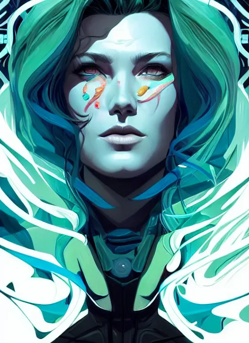 Prompt: style artgerm, joshua middleton, clint eastwood with green overcoat, blue hair, swirling water cosmos, symmetrical face, symmetrical eyes, cyberpunk, cinematic lighting