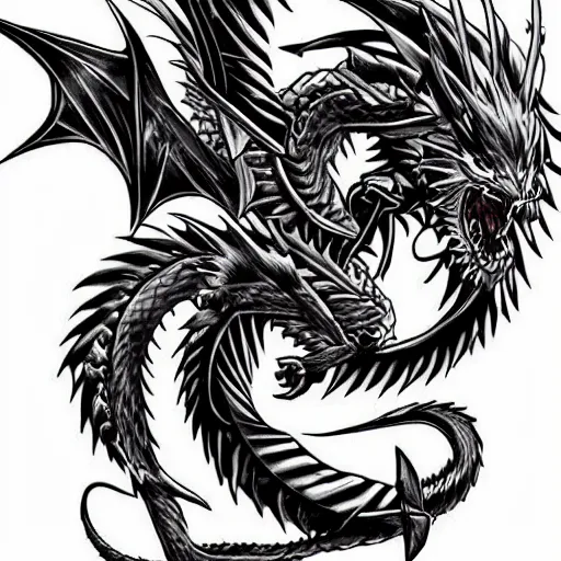 Image similar to simple anime manga full color dragon!! Emerald and obsidian dragon, forearm tattoo, tattoo