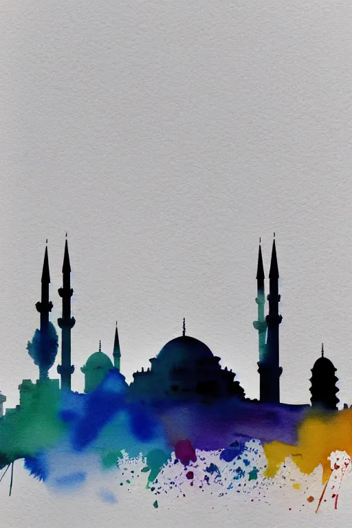 Prompt: minimalist watercolor splash ink art of istanbul skyline