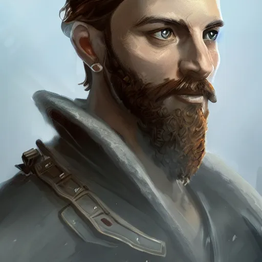 Image similar to portrait of a Germanic man with a beard and flight suit, D&D, sci-fi, elegant, hopeful, muscular, highly detailed, digital painting, artstation, concept art, smooth, sharp focus, illustration