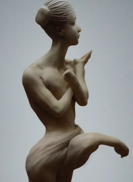 Prompt: the ballerina porcelain statue, painted by zdzislaw beksinski