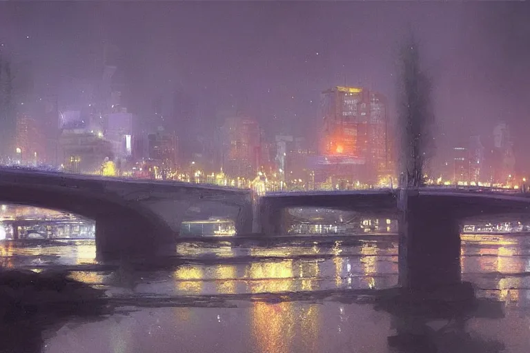 Prompt: Kyiv on Dnieper river, neon lighting, night city, digital art from artstation by Ruan Jia and Mandy Jurgens and Artgerm and william-adolphe bouguereau and Greg Rutkowski and Wayne Barlowe