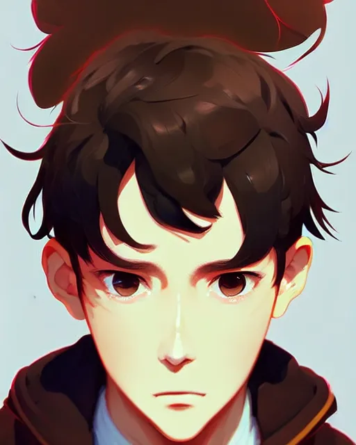 Image similar to teen boy with short messy brown hair, hacker kid, portrait shinkai makoto studio ghibli studio key hideaki anno sakimichan stanley artgerm lau rossdraws james jean marc simonetti elegant highly detailed digital painting artstation pixiv