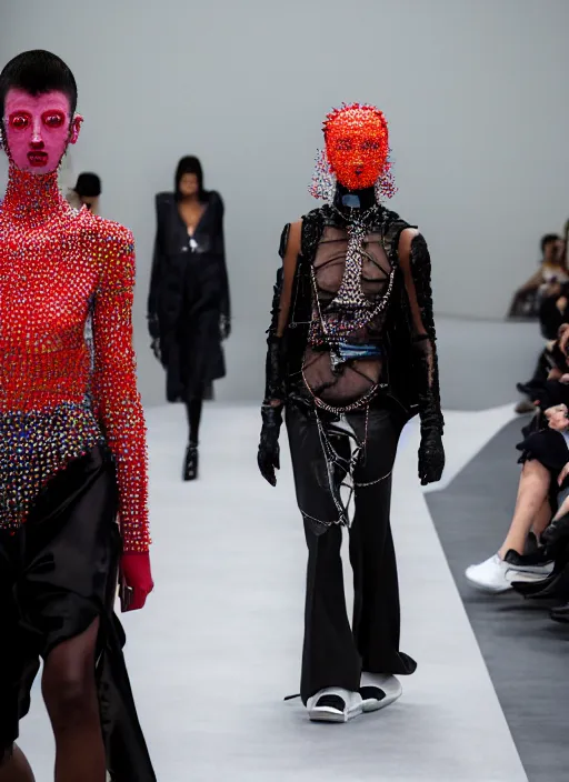 Image similar to hyperrealistic and heavy detailed balenciaga runway show of hellraiser, leica sl 2 5 0 mm, vivid color, high quality, high textured, real life