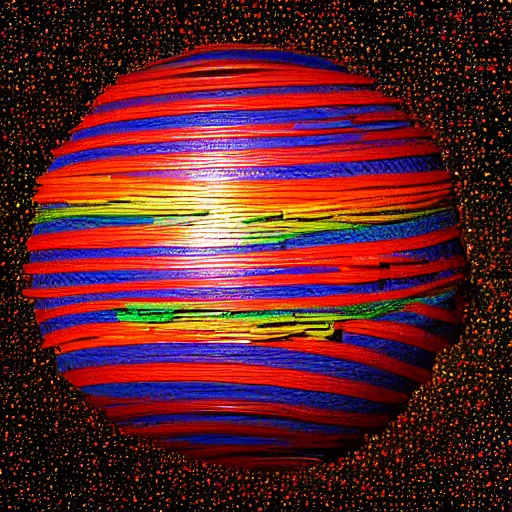 Image similar to planet made out of colorful rubber bands, photo, portrait, intricate, 8 k highly professionally detailed, hdr, cgsociety