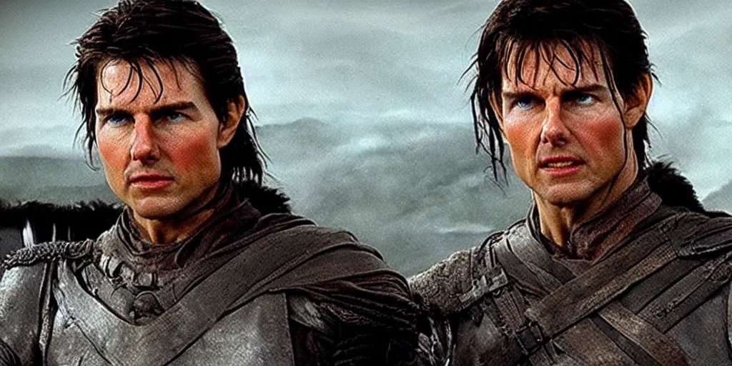 Image similar to ' tom cruise'as the entire army of mordor 9 0 0 0'lord of the rings ', cinematic scene, award winning