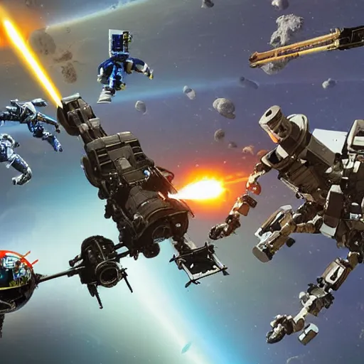 Image similar to combat robots fighting on a space station