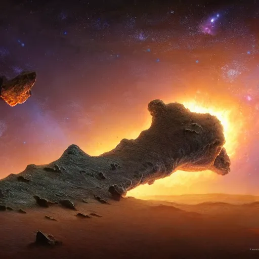 Image similar to A highly detailed Digital art of a meteorite containing an ant colony hive, by Jessica Rossier and Wayne Barlowe Anato Finnstark 8k geology space hubble star nebula