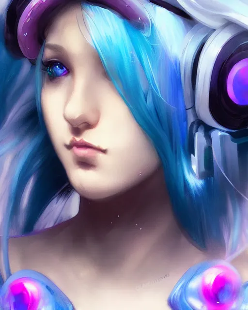 Image similar to pretty girl djing at a rave, blue hair, rem rezero, sharp focus, digital painting, 8 k, concept art, art by wlop, artgerm, greg rutkowski and alphonse mucha