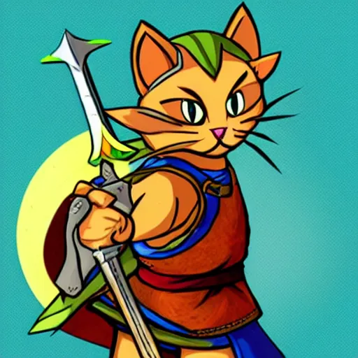 Prompt: cat with sword, zelda cdi style