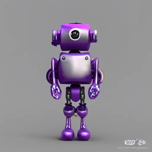 Image similar to kid robot with purple jacket design by fabricio campos and lidia morales, character modeling, toy design, substance 3 d painter, blender, mental ray, zbrush, trending in behance