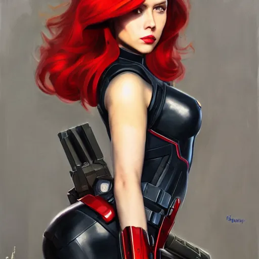 Image similar to greg manchess portrait painting of light armored natasha romanova aka black widow as overwatch character, medium shot, asymmetrical, profile picture, organic painting, sunny day, matte painting, bold shapes, hard edges, street art, trending on artstation, by huang guangjian and gil elvgren and sachin teng