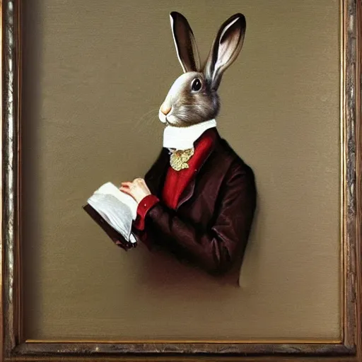 Image similar to a rabbit dressed as chopin, oil painting realistic,