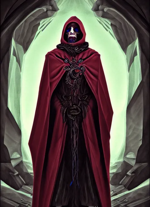 Prompt: fineart portrait illustration of the necromancer wearing a cloak, hyper detailed, crisp