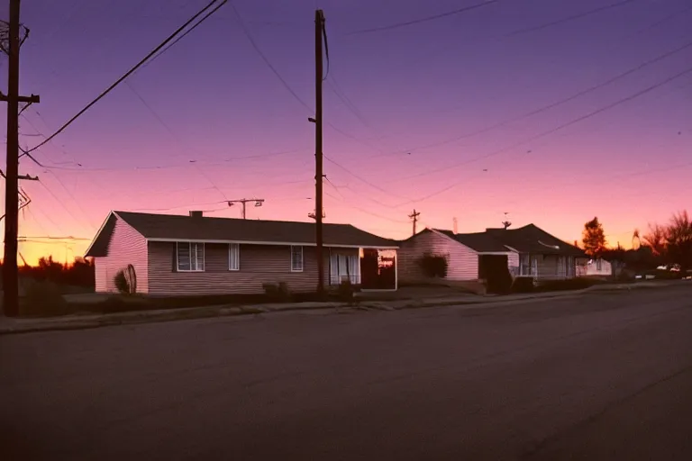 Image similar to a detailed photographic render of a 1 9 5 0 s american suburb at sunset by todd hido, photoreal, 4 k