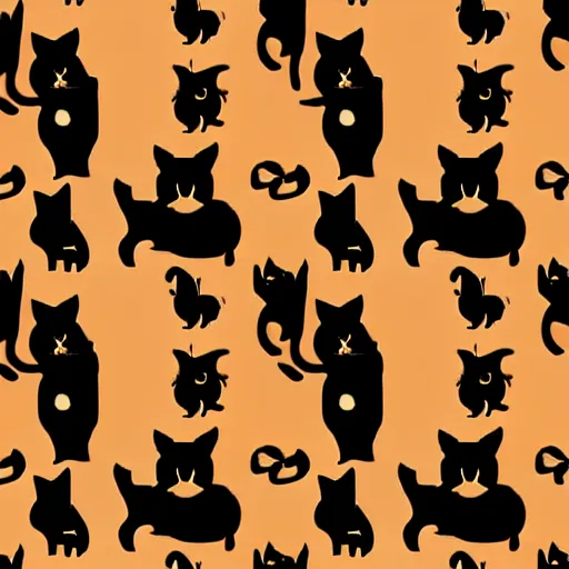 Prompt: a seamless repeating pattern of interlocking cat silhouettes, style of m. c. esher