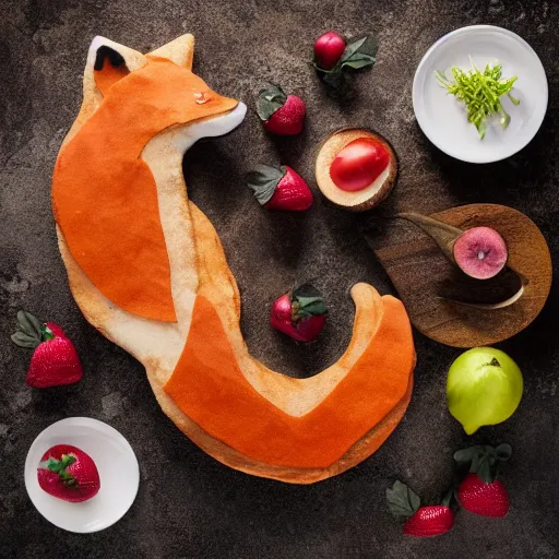 Image similar to studio photography of food in the shape of a fox