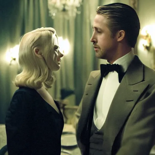 Image similar to still of ryan gosling and margot robbie, in the godfather