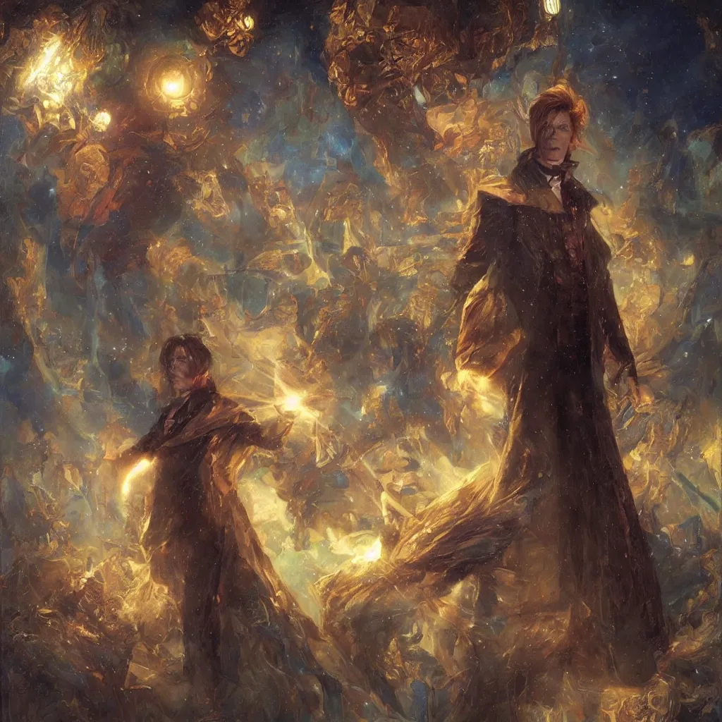 Image similar to david bowie as doctor who, radiant light, caustics, heroic, bright iridescent light, by gaston bussiere, bayard wu, greg rutkowski, maxim verehin