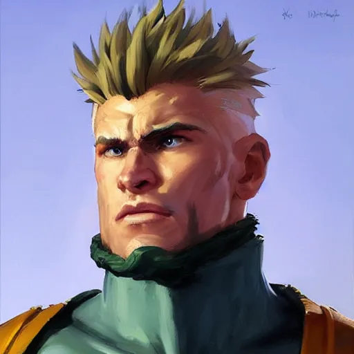 Image similar to greg manchess portrait painting of guile from street fighter as overwatch character, medium shot, asymmetrical, profile picture, organic painting, sunny day, matte painting, bold shapes, hard edges, street art, trending on artstation, by huang guangjian and gil elvgren and ross tran