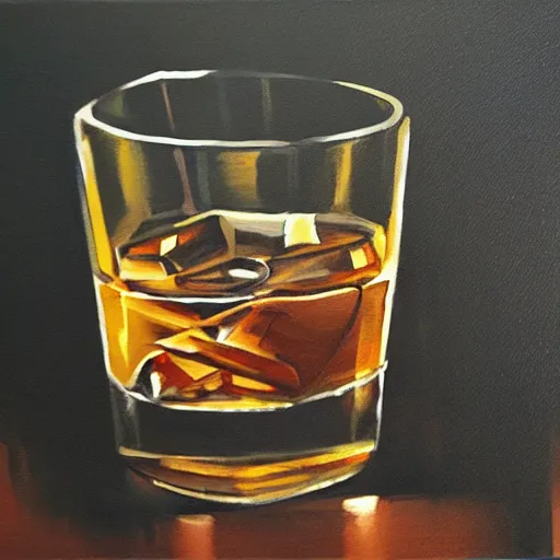 Prompt: glass of whiskey classic painting gouache