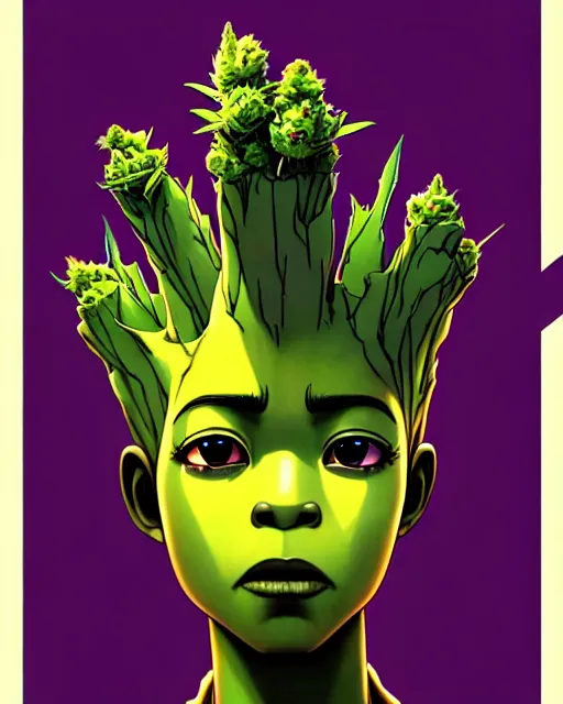 Image similar to marijuana groot kid | | very very anime!!!, fine - face, audrey plaza, realistic shaded perfect face, fine details. anime. realistic shaded lighting poster by ilya kuvshinov katsuhiro otomo ghost - in - the - shell, magali villeneuve, artgerm, jeremy lipkin and michael garmash and rob rey